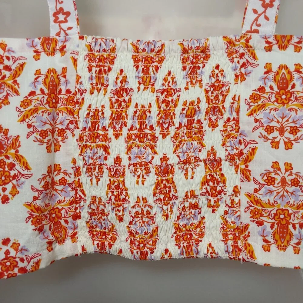 NWT Haute Hippie Sleeveless Floral Crop Top 100% Cotton Orange White - Large - Picture 6 of 9